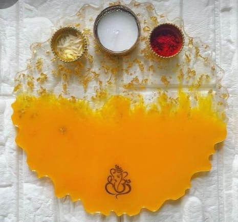 Puja thali along with haldi kumkum.